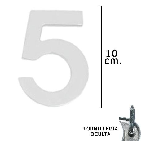 NUMERO METAL 5 PLATEADO MATE 10 CM. CON TORNILLERIA OCULTA (BLISTER 1 PIEZA)