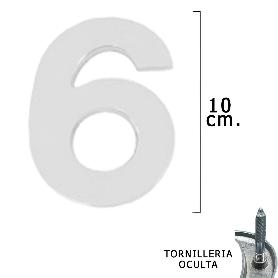 NUMERO METAL 6 PLATEADO MATE 10 CM. CON TORNILLERIA OCULTA (BLISTER 1 PIEZA)