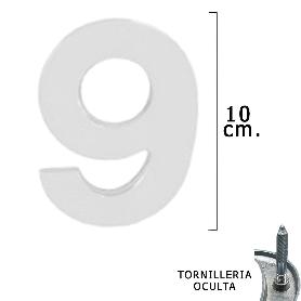 NUMERO METAL 9 PLATEADO MATE 10 CM. CON TORNILLERIA OCULTA (BLISTER 1 PIEZA)