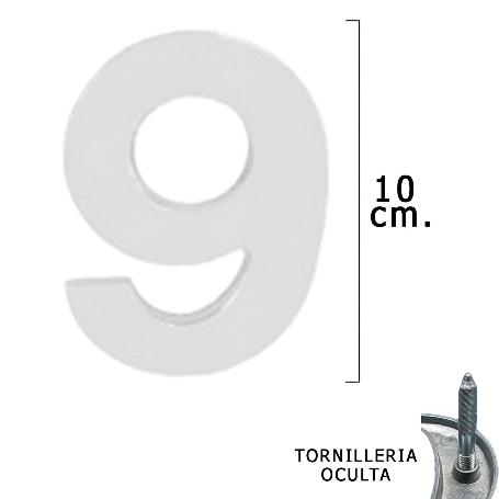 NUMERO METAL 9 PLATEADO MATE 10 CM. CON TORNILLERIA OCULTA (BLISTER 1 PIEZA)