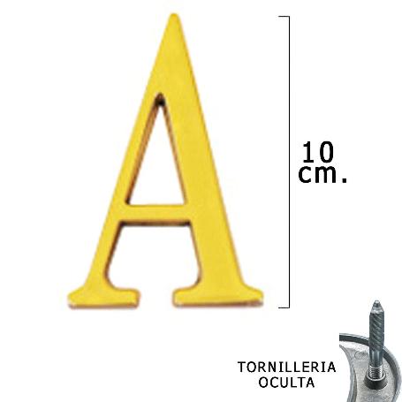 LETRA LATÓN A 10 CM. CON TORNILLERIA OCULTA (BLISTER 1 PIEZA)