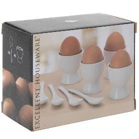HUEVERAS + CUCHARAS PORCELANA 4+4
