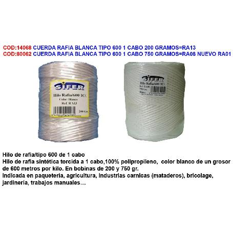 SIFER CUERDA RAFIA BLANCA 2 MMX120 M  600M-KG 1 CABO 200 GR RA13