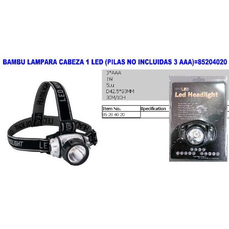 BAMBU FINSTOCK LINTERNA LAMPARA CABEZA 1 LED PILA 3AAA 85204020