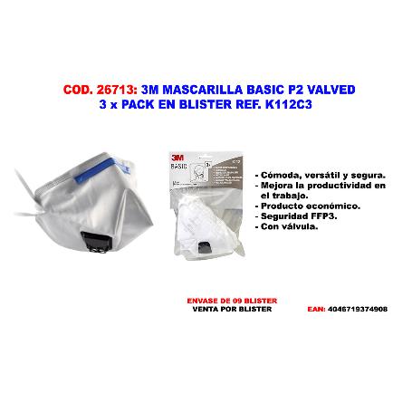 BAJA 3M MASCARILLA BASIC K112C3 P2 VALVED 3 UND.