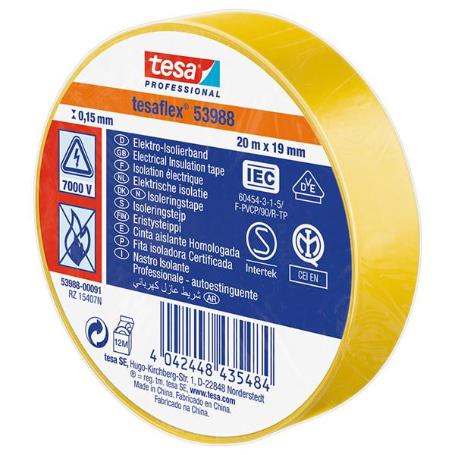 TESA CINTA AISLANTE HOMOLOGADA AMARILLA 20MTX19MM 53988
