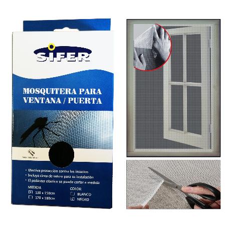 SIFER TELA-MALLA MOSQUITERA FIBRA+VELCRO ADHESIVO NEGR 130X150CM
