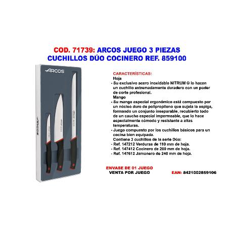ARCOS FINSTOCK JUEGO 3 PIEZAS CUCHILLOS DUO COCINERO 859100