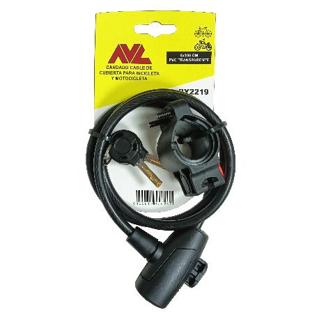 AVL CANDADO CABLE BICI-MOTO 8X100 3,8 MM  LLAVE SEGURIDAD PY2219