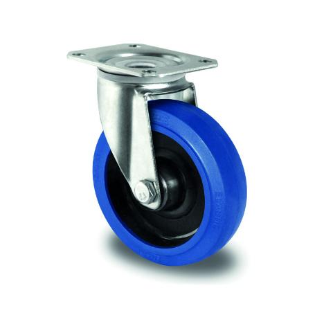 RUEDA INDUSTRIAL 80Ø GOMA ELASTIC AZUL PLACA GIRO 20C0047