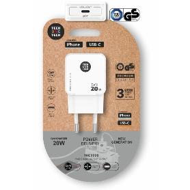 TECH CARGADOR ULTRARAPIDO GAN20W USB-C SIN CABLE BLANCO TEC2220