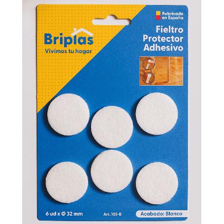 BRIPLAS FIELTRO ADHESIVO 6 U REDONDO 32 Ø MM BLANCO 103B