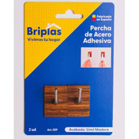 BRIPLAS COLGADOR COCINA ACERO MADERA ADHESIVO 2U GANCHO  L 209