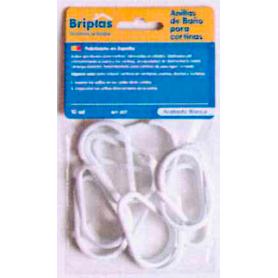 BRIPLAS ANILLAS PARA CORTINA BAÑO TIPO MOSQUETON 10 U BLANCO 607