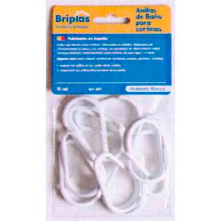 BRIPLAS ANILLAS PARA CORTINA BAÑO TIPO MOSQUETON 10 U BLANCO 607