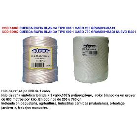 SIFER CUERDA RAFIA BLANCA 2 MM X 450 M 600M-KG 1 CABO 750 GR