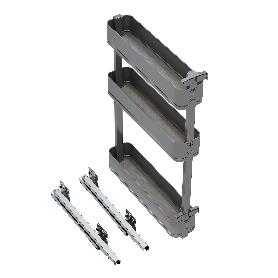 EMUCA BOTELLERO LATERAL EXTRAÍBLE HARMONY CON CIERRE SUAVE, MÓDULO ANCHO 150MM ALTO 800MM, ACERO Y MADERA, GRIS ANT