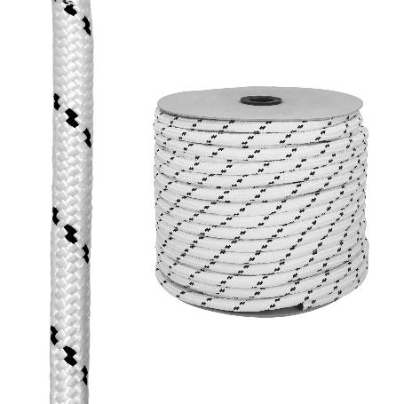 CUERDA POLIESTER TRENZADA BLANCO / AZUL 10 MM. BOBINA 100 M.