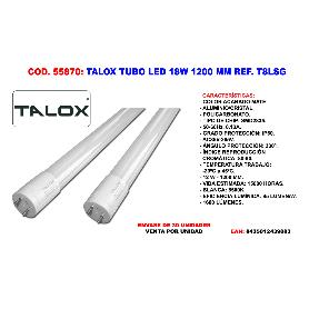 TALOX TUBO LED FLUORESCENTE SG-T8 18W 1200 M.M T8LSG 18W 6500 K (CAJA 10 UNIDADES)