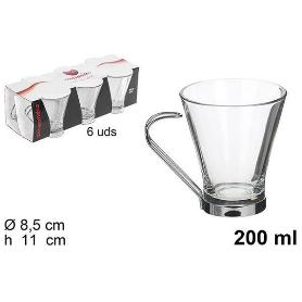20 CLS TAZA CAFE CON LECHE CRISTAL CON ASA METAL ALESSANDRO - CAJA 6 UNIDADES