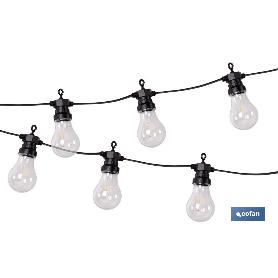 GUIRNALDA DE BOMBILLAS LED 10 UDS. CON PANEL SOLAR A19 3,7 V 1,2 AH IP44 3000 K 4,5 + 3 M