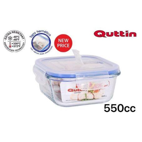 FIAMBRERA CUADRADA CRISTAL CON TAPA HERMETICA PARA MICRO  550CC QUTTIN
