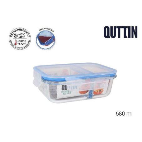 FIAMBRERA TAPER RECTANGULAR 2 COMPARTIMENTOS CON TAPA HERMETICA 580 ML QUTTIN