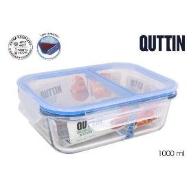 FIAMBRERA TAPER RECTAGULAR 2 COMPARTIMENTOS CON TAPA HERMETICA 1000 ML QUTTIN