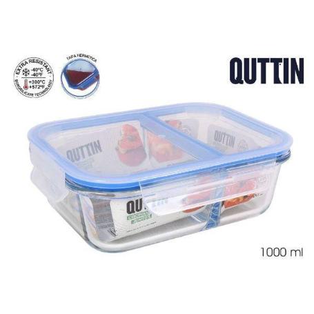 FIAMBRERA TAPER RECTAGULAR 2 COMPARTIMENTOS CON TAPA HERMETICA 1000 ML QUTTIN