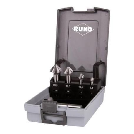 RUKO-102154ERO-JUEGO DE 5 AVELLANADORES CÓNICOS DIN 335 FORMA C 90° HSS-CO 5 PARA ACEROS VA (EN ESTUCHE DE PLÁ