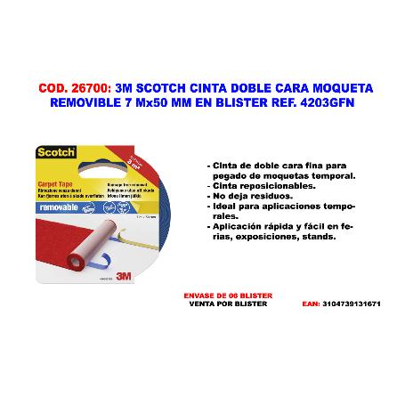 3M SCOTCH CINTA DOBLE CARA ALFOMBRAS REMOVIBL 7MX50MM 7100175311
