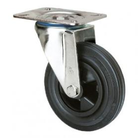 RUEDA GOMA NEGRA CON PLACA 125 MM. SIN FRENO 75491