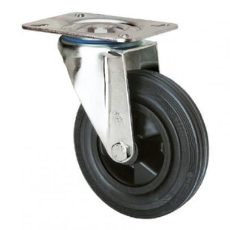 RUEDA GOMA NEGRA CON PLACA 125 MM. SIN FRENO 75491