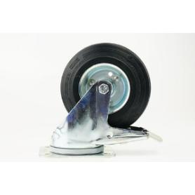 RUEDA GOMA NEGRA CON PLACA 100 MM. CON FRENO 75496