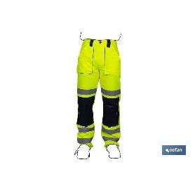 PANTALÓN DE ALTA VISIBILIDAD MODELO SIRIO AMARILLO Y AZUL MARINO TALLA L