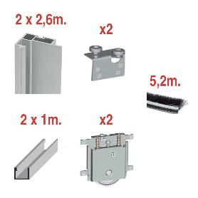 KIT PUERTA KANDA SP10 PLATA MATE 2,6M 2 PERFILES, 2 ANGULOS, RUEDAS Y POLIPELO. (CAJA 3)