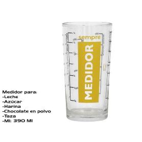 VASO MEDIDOR CRISTAL SEMPRE PARA LECHE,AZUCAR,HARINA,CHOCOLATE,TAZA 390 ML.