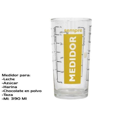 VASO MEDIDOR CRISTAL SEMPRE PARA LECHE,AZUCAR,HARINA,CHOCOLATE,TAZA 390 ML.