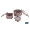 SET DE 3 RECIPIENTES REDONDOS CON TAPA 100 ML, 250 ML, 500 ML