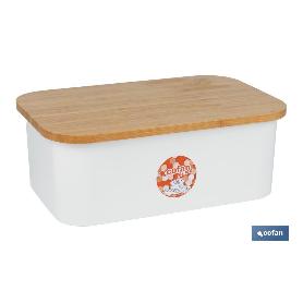 PANERA CON TAPA DE BAMBÚ COLOR BLANCO/MADERA 36 X 24 X13 CM