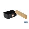 PANERA CON TAPA DE BAMBÚ COLOR NEGRO/MADERA 36 X 24 X13 CM