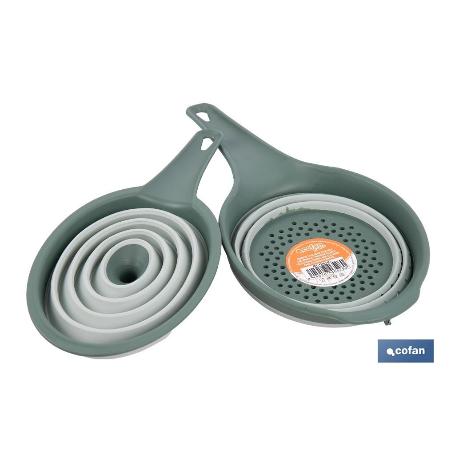 PACK DE EMBUDO Y COLADOR PLEGABLE VERDES
