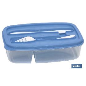 FIAMBRERA AZUL RECTANGULAR CON CUBIERTOS 1,5 L