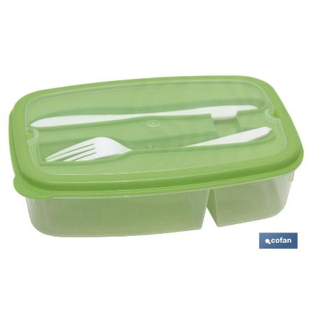 FIAMBRERA VERDE RECTANGULAR CON CUBIERTOS 1,5 L