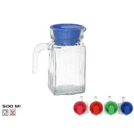 0,5 LTS. JARRA 500 ML CRISTAL RECTANGULAR MOD LUISA PARA FRIGO CON TAPA COLORES