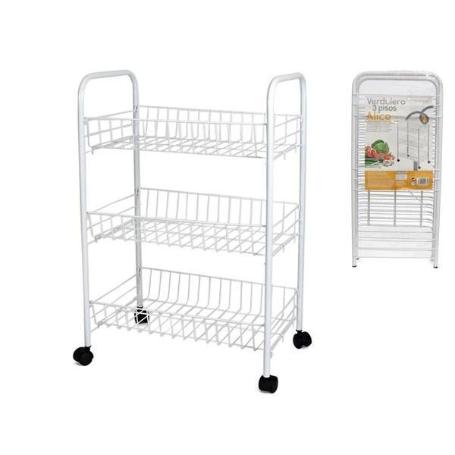 VERDULERO CARRO AUXILIAR ALICE 3 PISOS METAL BLANCO 26X40X62