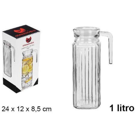 1 LT. JARRA CRISTAL CUADRADA PARA FRIGO CON  TAPA BLANCA 1000 ML. ALESSANDRO
