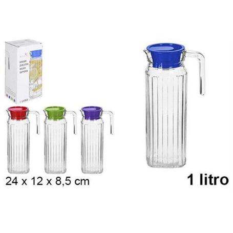 1 LT. JARRA CRISTAL PARA FRIGO CON TAPA ,COLORES SURTIDOS 1000 CC 24X12X8,5 CMS