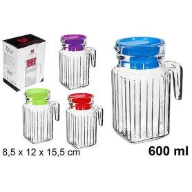 0,6 LTS. JARRA CRISTAL AGUA PARA FRIGO CON TAPA COLORES SURTIDOS 600 ML