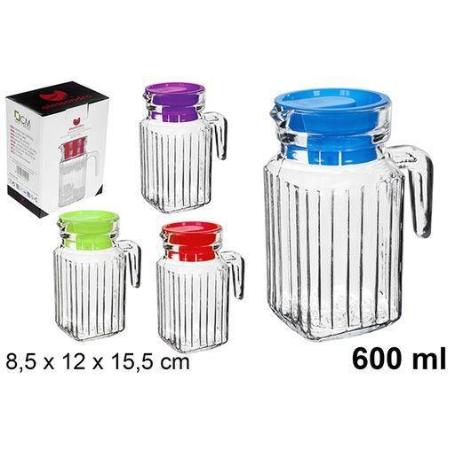 0,6 LTS. JARRA CRISTAL AGUA PARA FRIGO CON TAPA COLORES SURTIDOS 600 ML